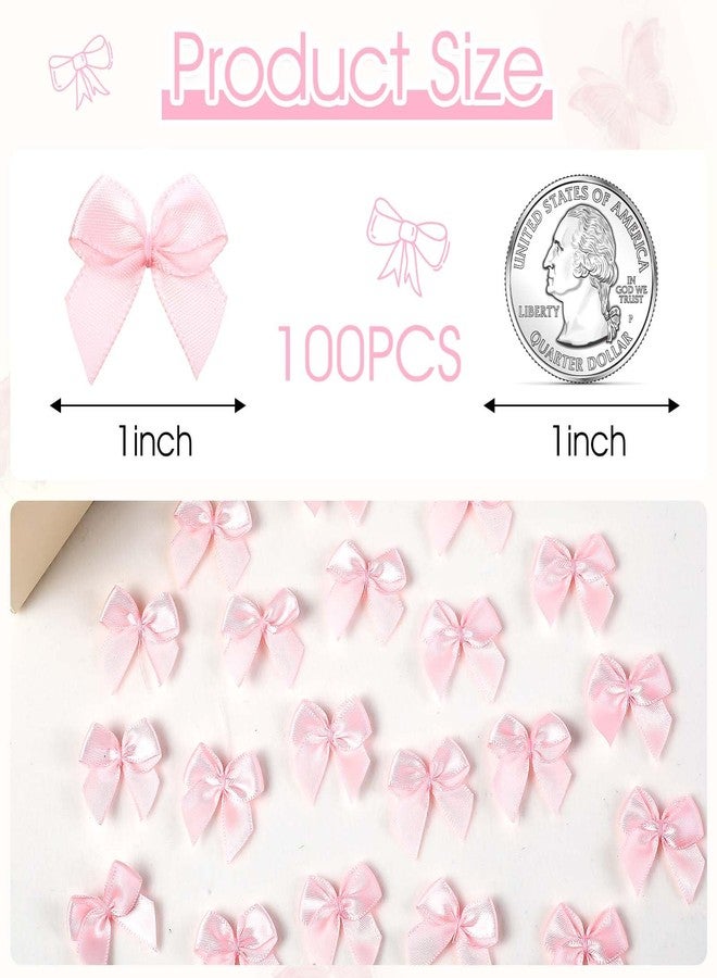 Ymapinc 100Pcs Pink Ribbon Small Bows for Crafts - 1 inch Little Tiny Fabric Bows for Crafts DIY Wedding Birthday Invitation Decor Gift Wrapping Pink Theme Party Decoration and Sewing on Cloth - Image 2